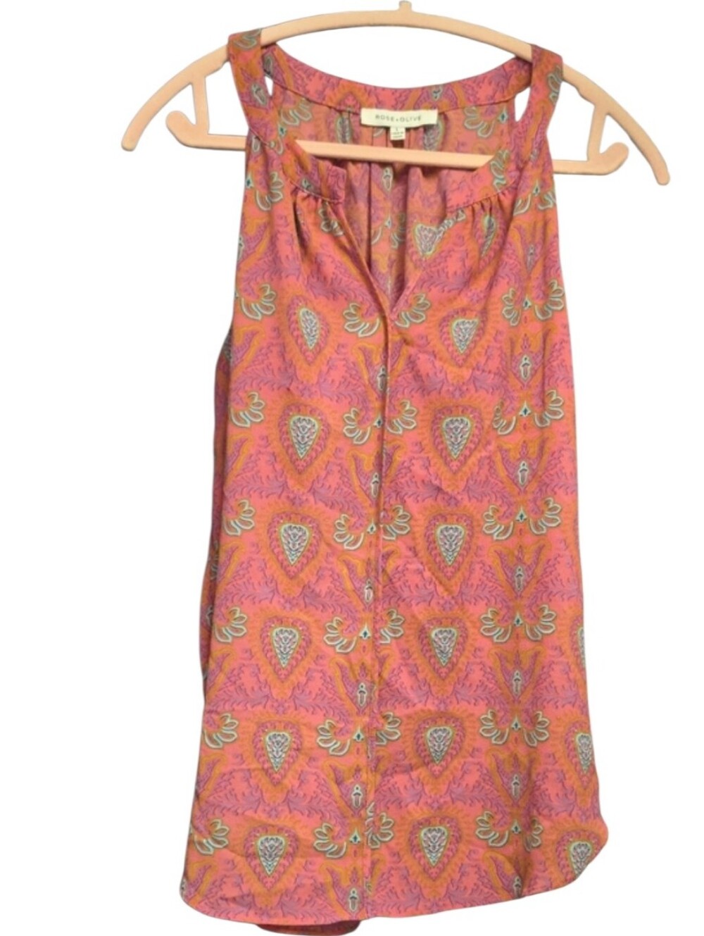 Rose & Olive Pink and Orange Paisley-Print Sleeveless Button Tunic